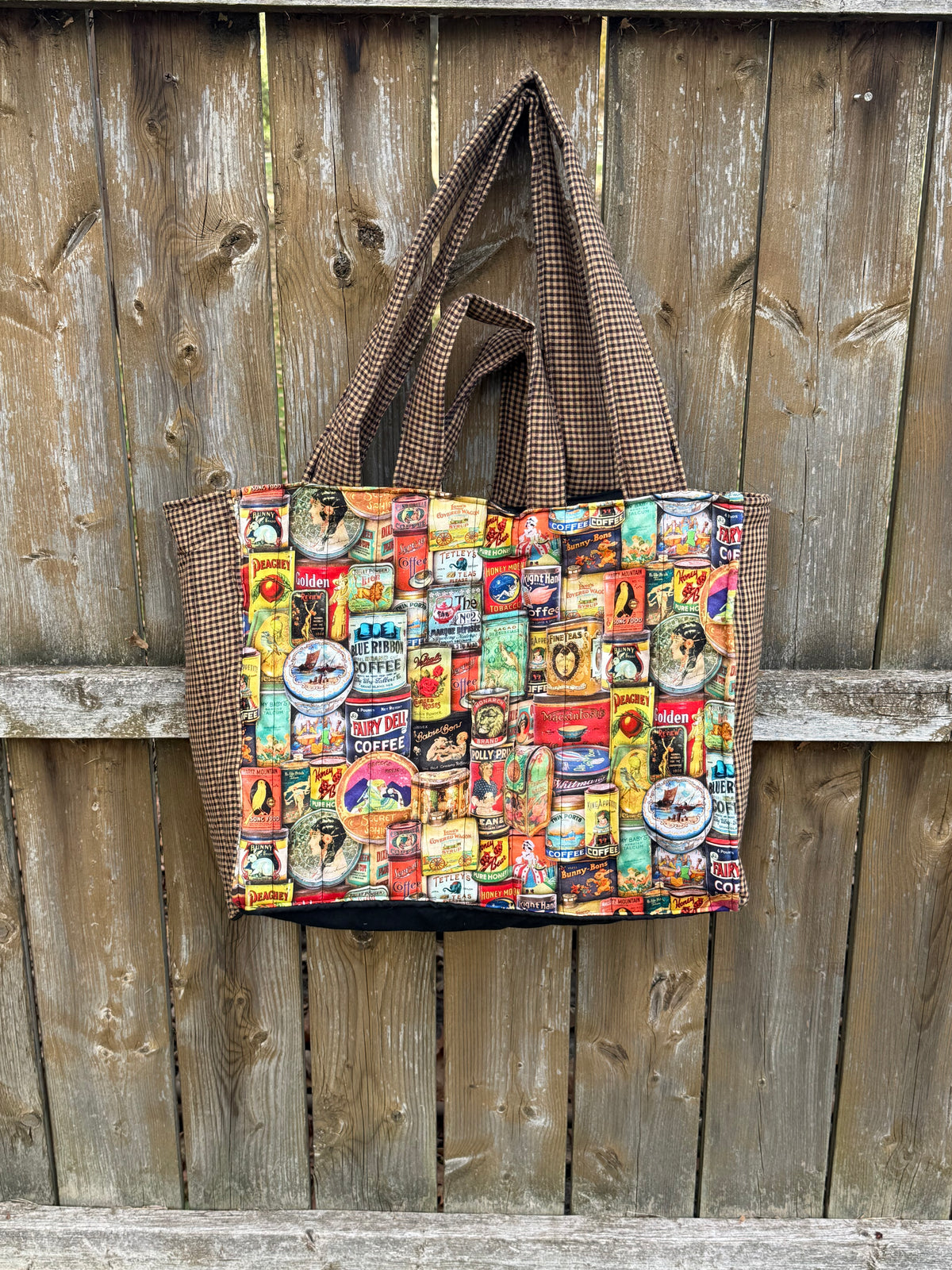 Large coffee tea plaid pattern bag