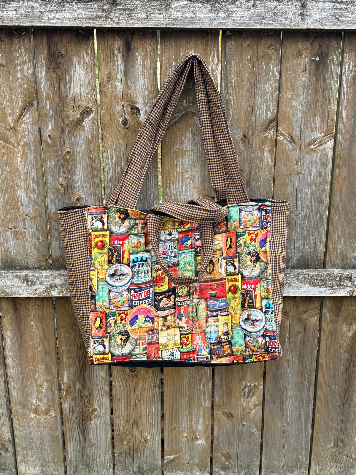 Large coffee tea plaid pattern bag