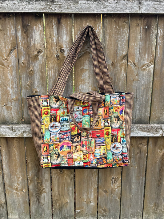 Large coffee tea plaid pattern bag