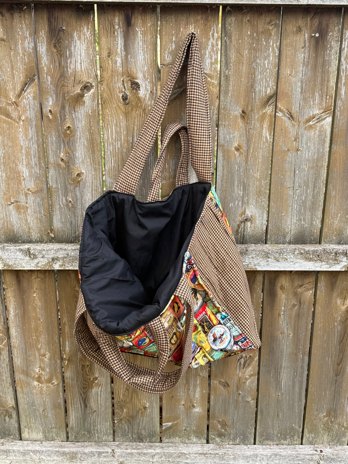 Large coffee tea plaid pattern bag