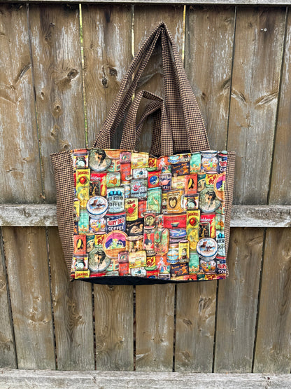 Large coffee tea plaid pattern bag